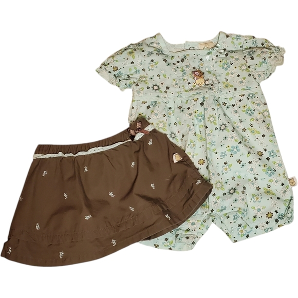 Classic Pooh 2 Piece Romper Short-sleeve & Skirt Teal|Brown Girls 6 Months - Picture 1 of 4